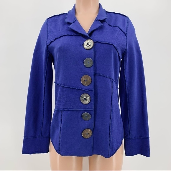 Neon Buddha Blue Buttoned Knit Jacket - Picture 1 of 7